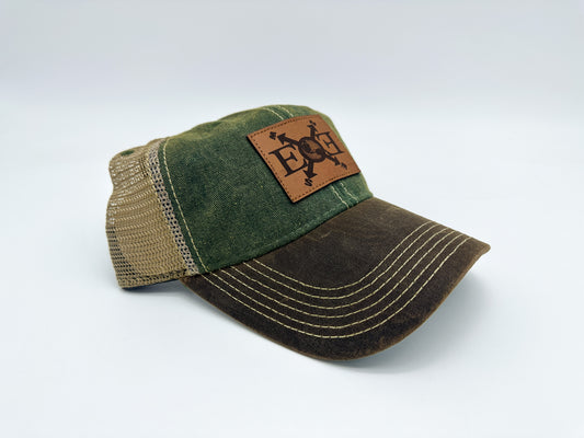 Shop Waxed Cotton Hat (Green/Brown) 